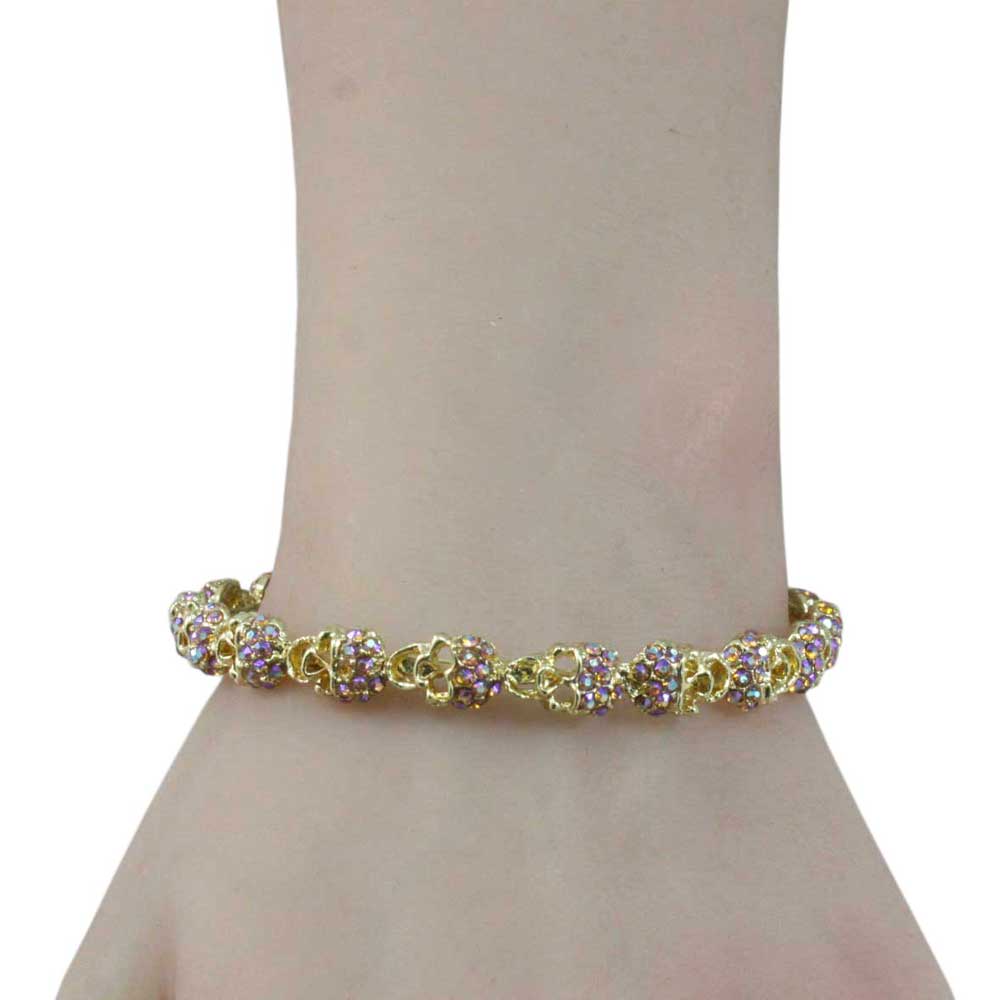 Bangle with Gold Ring of Aurora Borealis Crystal Skulls - BGR507 - Lilylin Designs