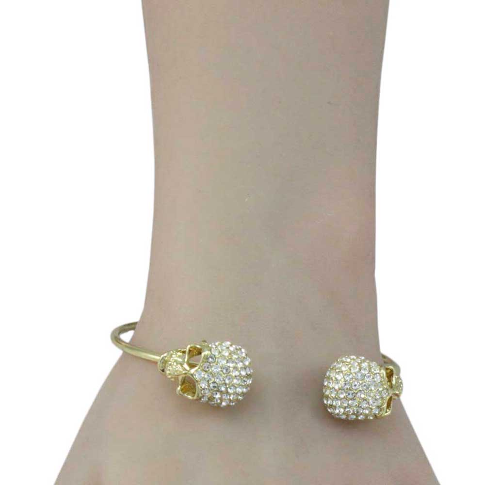 Large Crystal Skulls Thin Gold - tone Bangle - BGR509 - Lilylin Designs