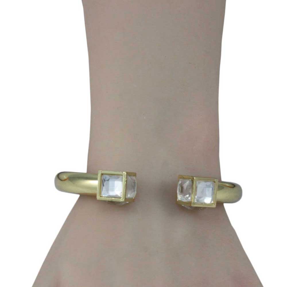Gold Hinged Bangle with Large Clear Stone Cube - BGR511 - Lilylin Designs