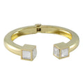 Gold Hinged Bangle with Large Clear Stone Cube - BGR511 - Lilylin Designs