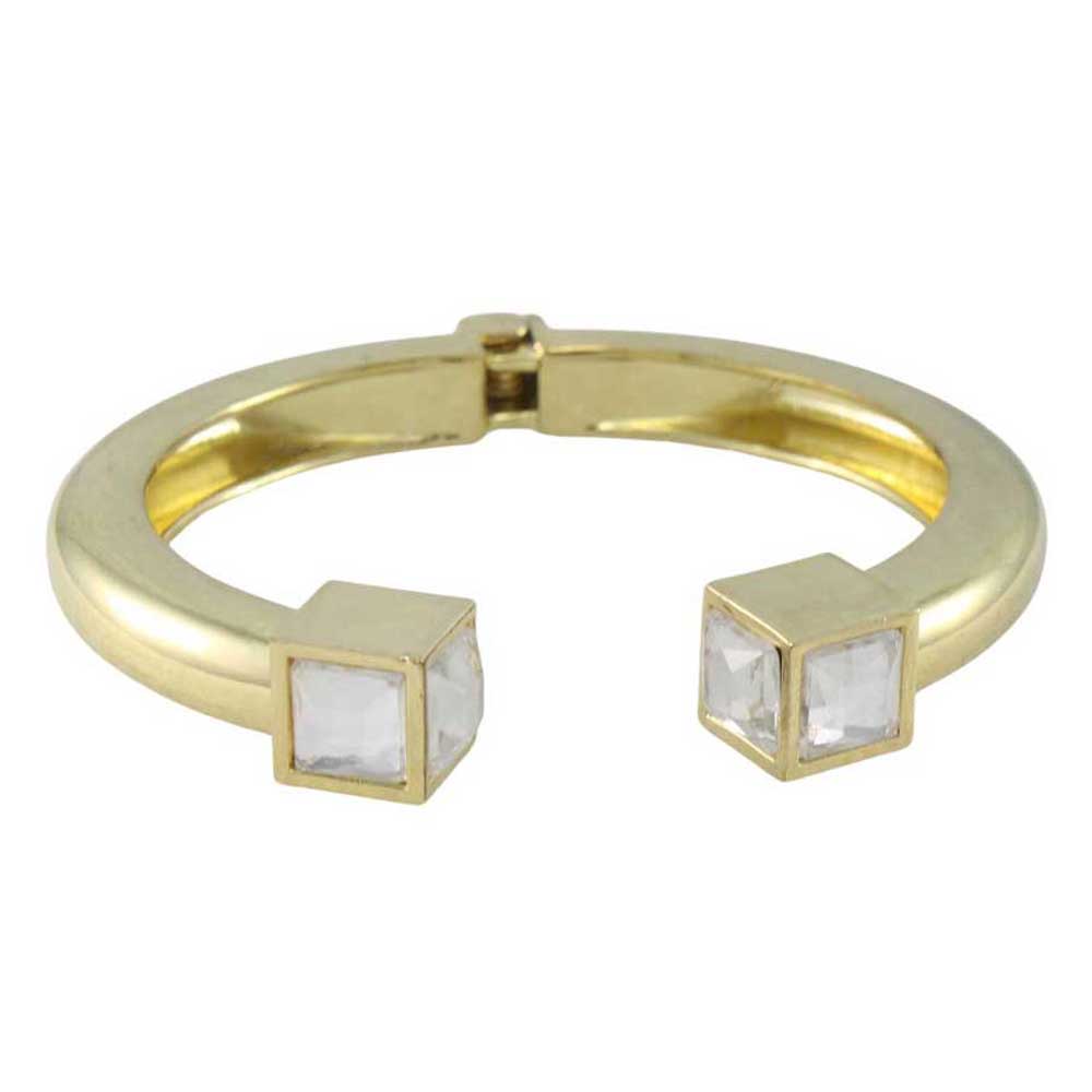 Gold Hinged Bangle with Large Clear Stone Cube - BGR511 - Lilylin Designs