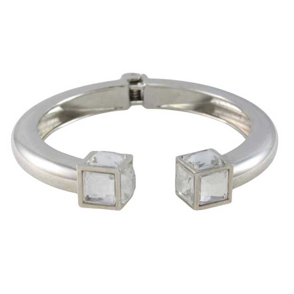 Silver Hinged Bangle with Large Clear Stone Cube - BGR511S - Lilylin Designs