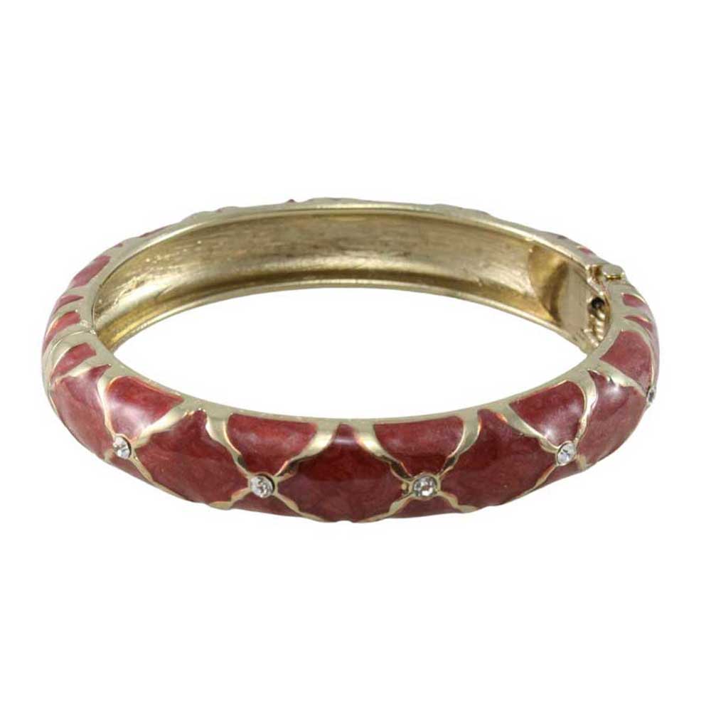 Brown Enamel with Gold X and Crystals Hinged Bangle - BGR512 - Lilylin Designs