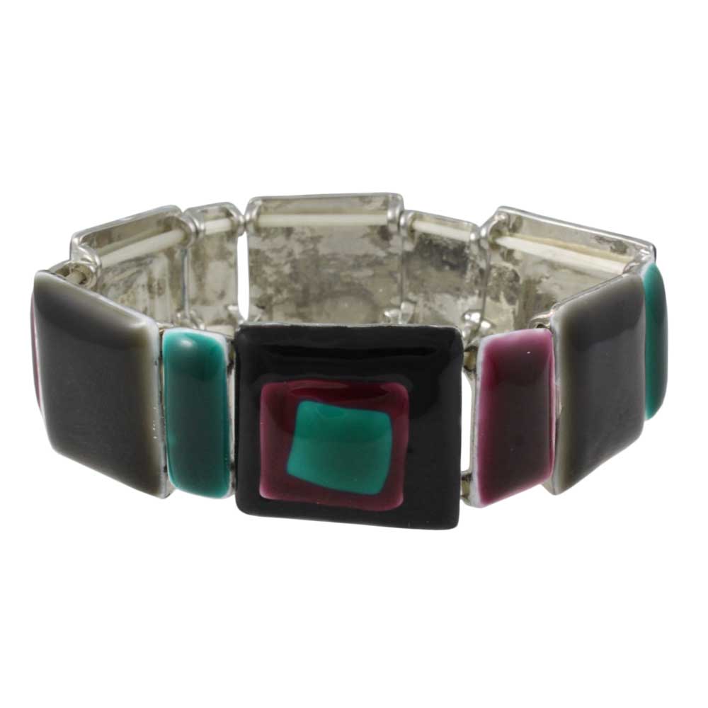 Brown Teal and Mulberry Enamel Squares Stretch Bracelet - BT322 - Lilylin Designs