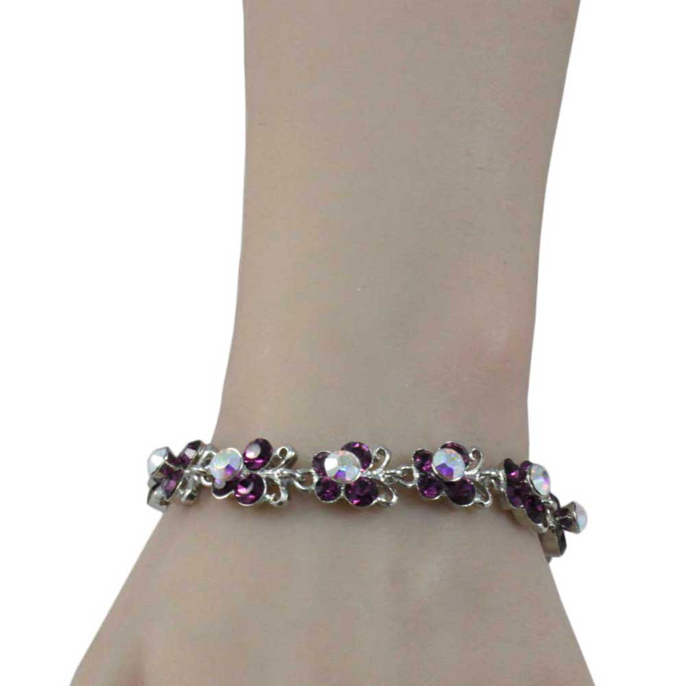 Purple and Aurora Borealis Chain of Crystal Butterflies Bracelet - BTS504 - Lilylin Designs