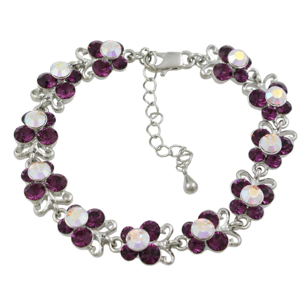 Purple and Aurora Borealis Chain of Crystal Butterflies Bracelet - BTS504 - Lilylin Designs