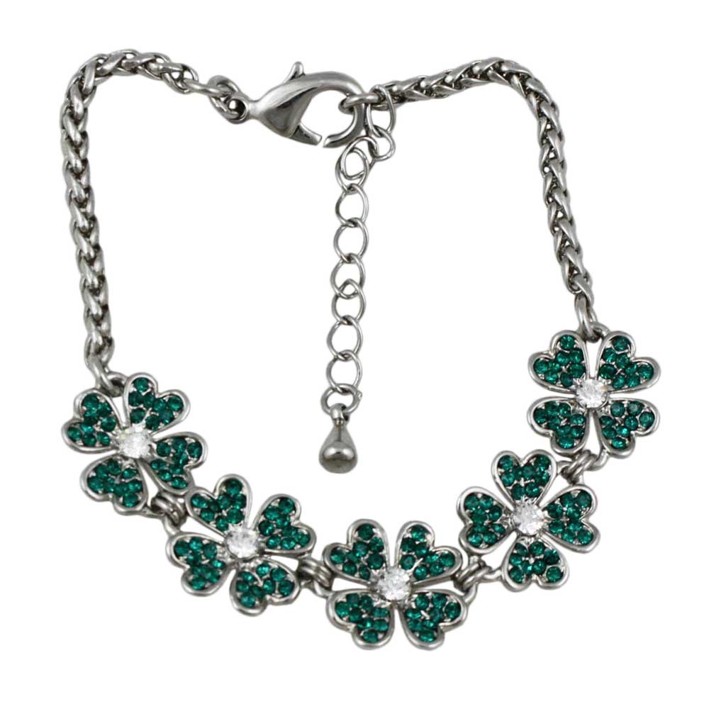 Lilylin Designs 5 Emerald Green Crystals Lucky 4 Leaf Clover Bracelet