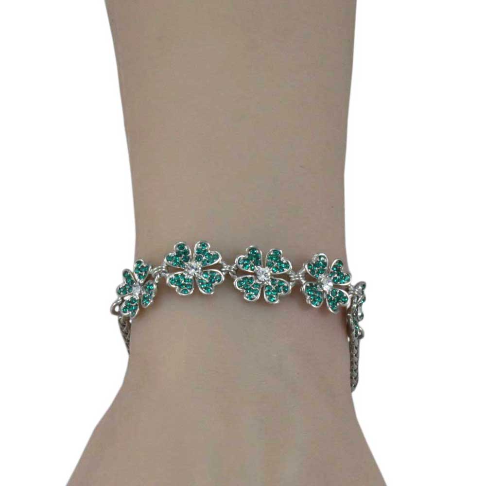 5 Emerald Green Crystals Lucky 4 Leaf Clover Bracelet - BTS603 - Lilylin Designs