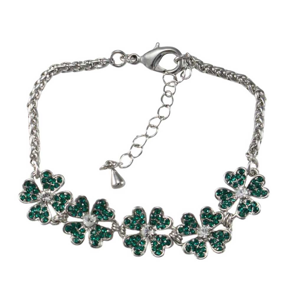 5 Emerald Green Crystals Lucky 4 Leaf Clover Bracelet - BTS603 - Lilylin Designs