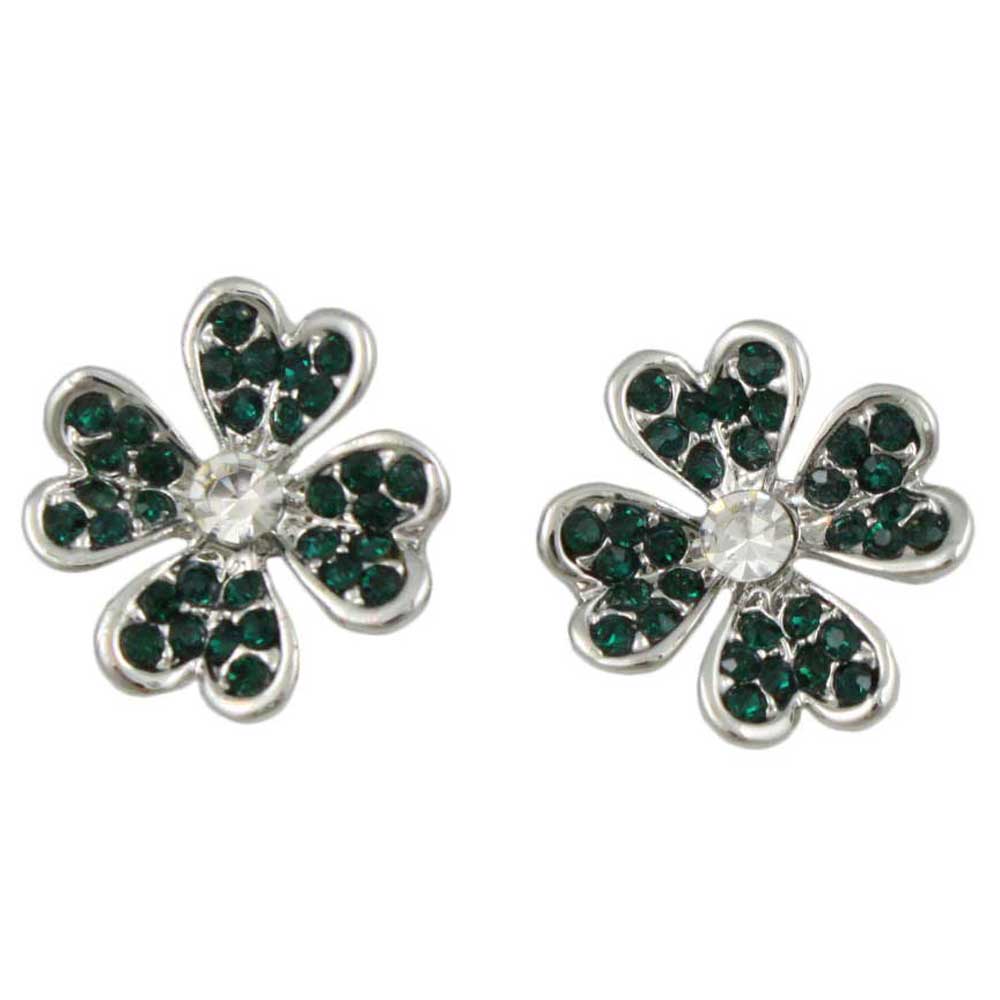 Emerald Green Crystal 4 Leaf Clover Pierced Earring - BTS603E - Lilylin Designs