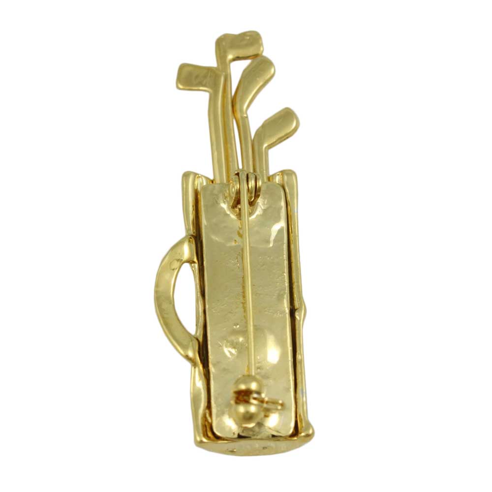 Back view of Two Tone Golf Bag with Gold Rattling Golf Clubs Brooch Pin - Lilylin Designs