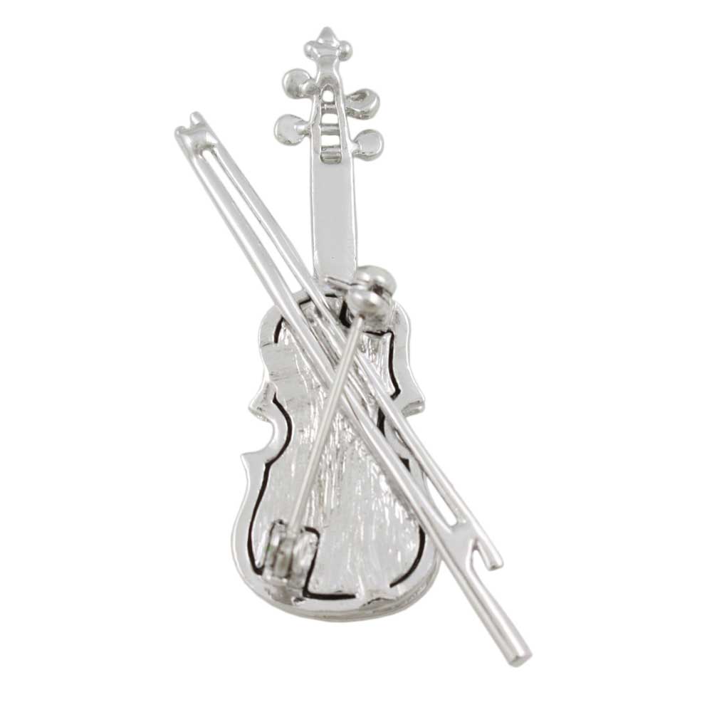 Back view of Light Blue and Aurora Borealis Crystal Violin Brooch Pin - Lilylin Designs