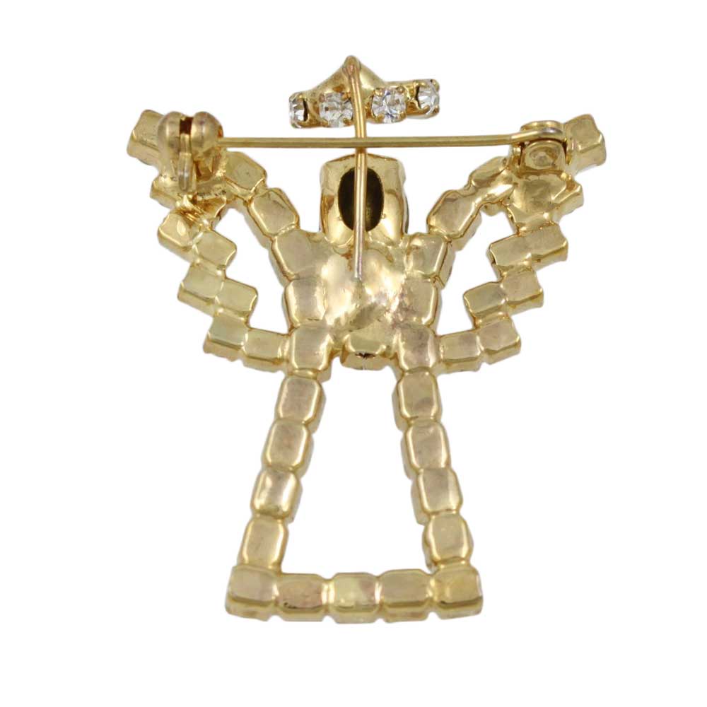 Back view of Gold Sparkling Crystal Angel with Crystal Halo Brooch Pin - Lilylin Designs