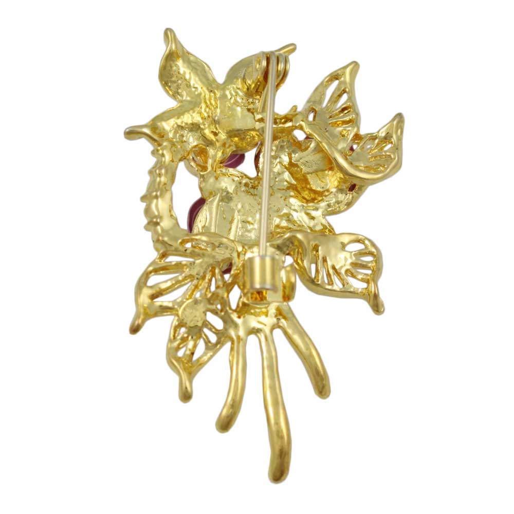 Back view of Gold Leaves with 3 Pink Roses Flower Brooch Pin - Lilylin Designs