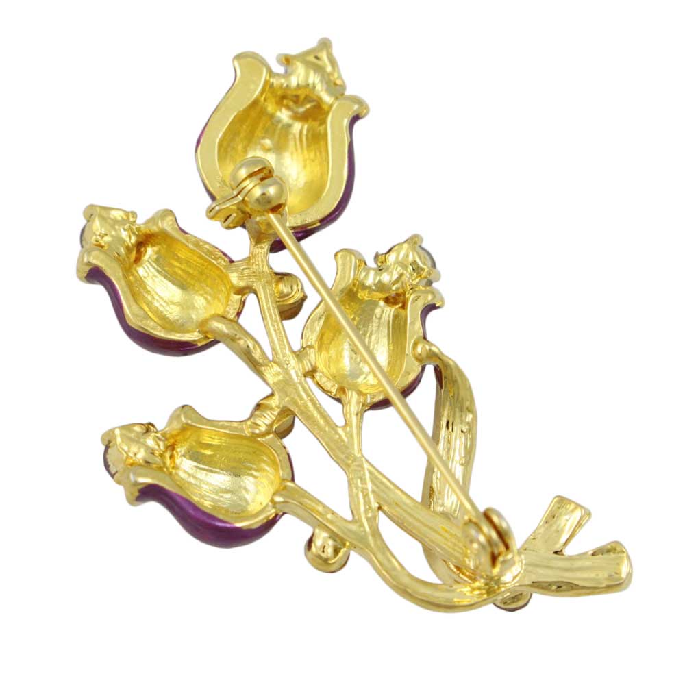 Back view of Deep Purple Enamel Roses with Crystals Brooch Pin - Lilylin Designs