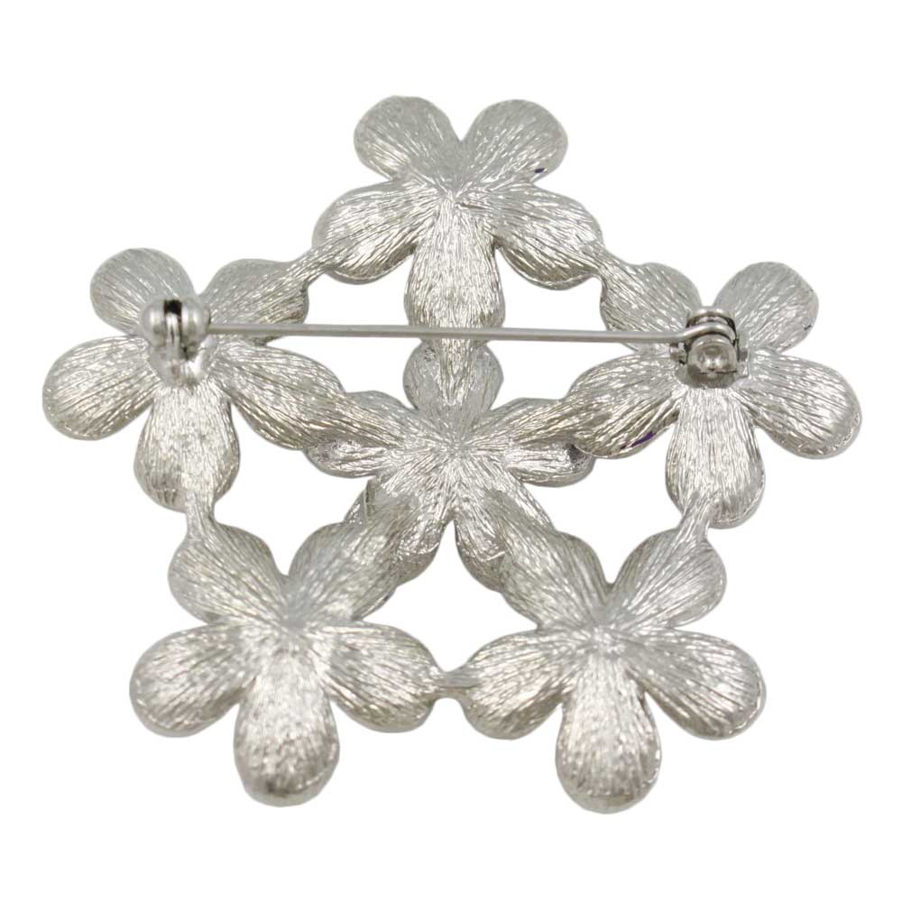 Back view of Purple Enamel and Crystal Ring of Daisies Flower Brooch Pin - Lilylin Designs
