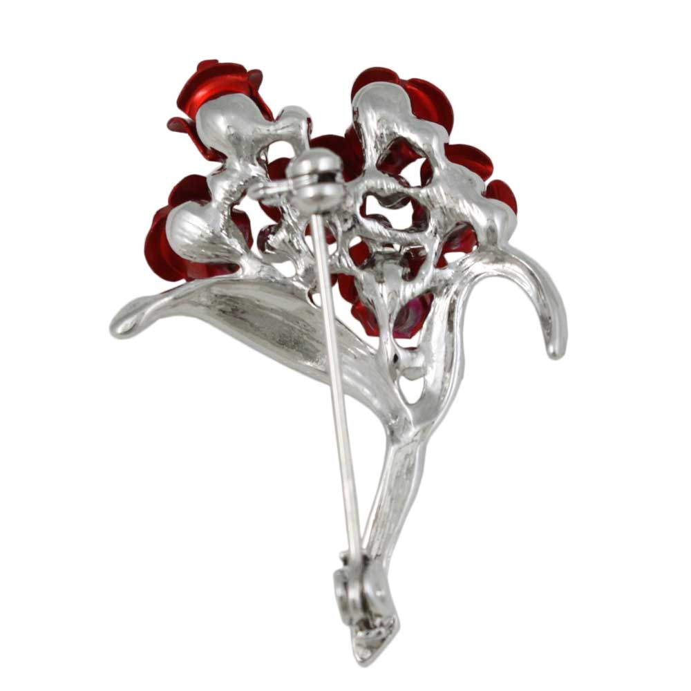 Back view of Bouquet of 6 Red Rose Buds with Crystals Flower Pin - Lilylin Designs