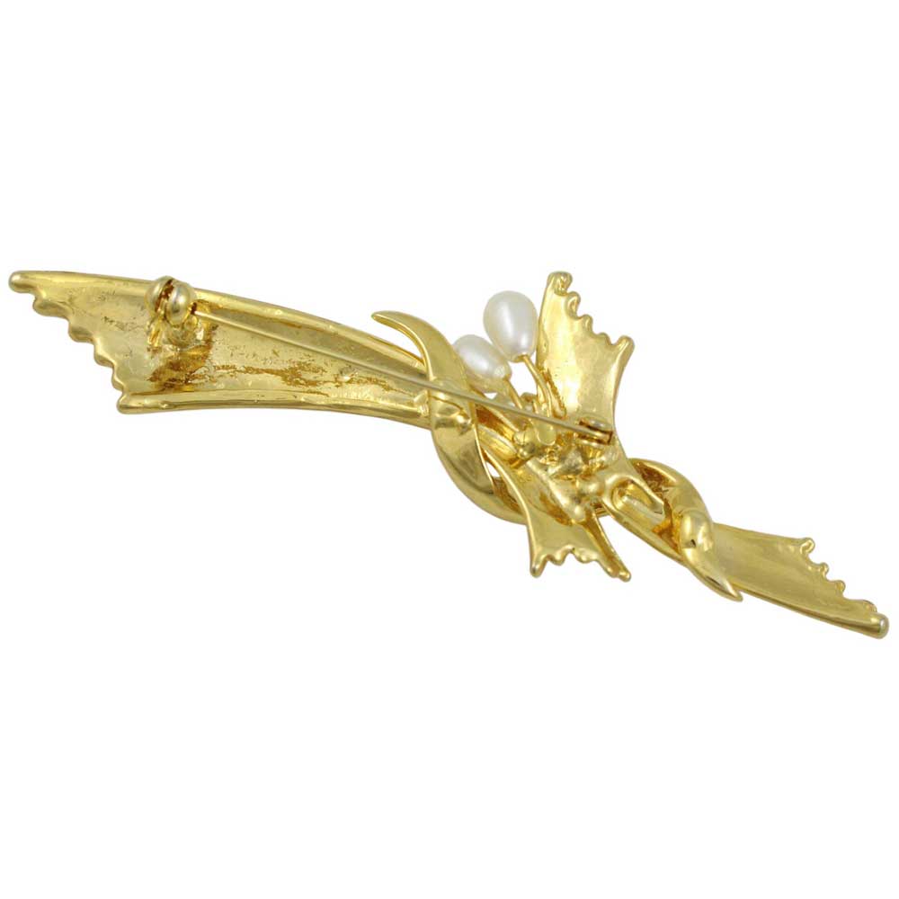 Back view of Gold Accordion Pleats with 3 White Pearls Brooch Pin - Lilylin Designs