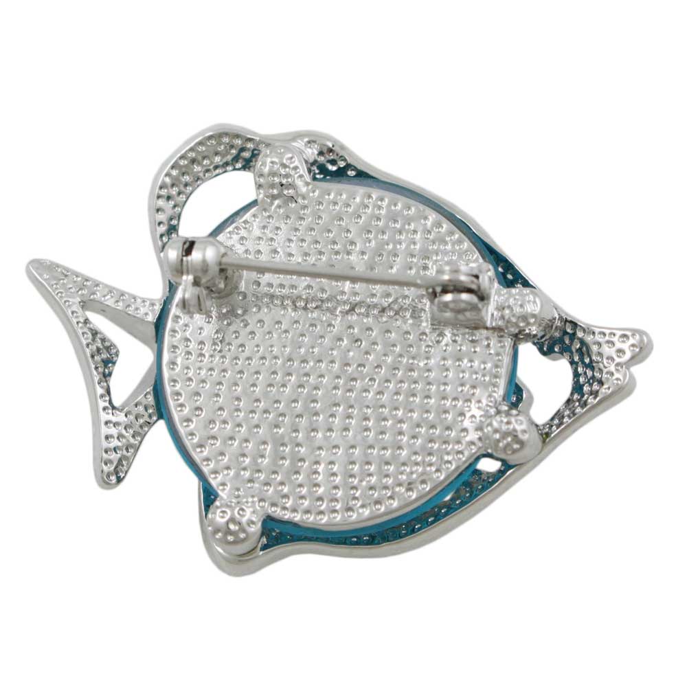Back view of Large Aqua Stone and Crystals Angelfish Brooch Pin - Lilylin Designs