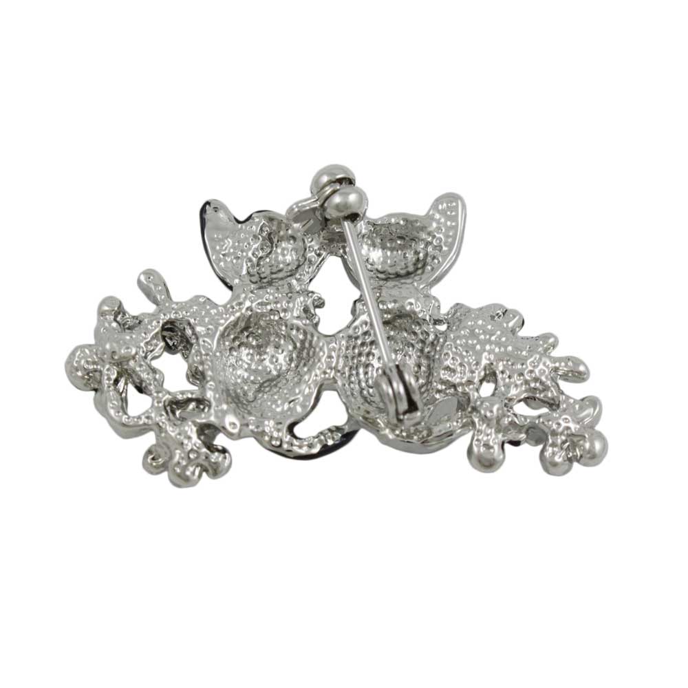 Back view of Black and Gray Enamel Cats in Flower Garden Brooch Pin - Lilylin Designs