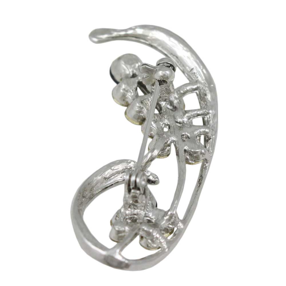 Back view of Black Gray and Clear Crystals Flower Brooch Pin - Lilylin Designs