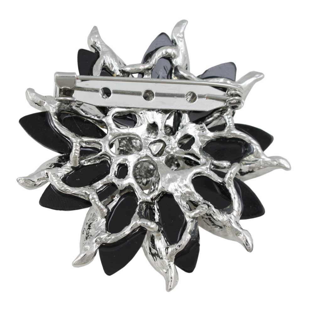 Back view of Black Marquise Stones with Clear Crystals Flower Brooch Pin - Lilylin Designs