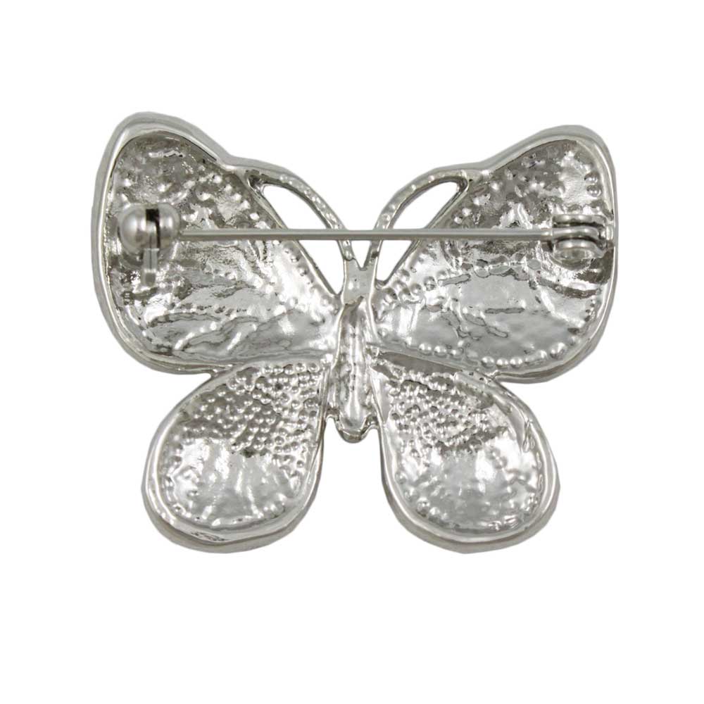 Back view of Blue and White Enamel Crystal Butterfly Brooch Pin - Lilylin Designs