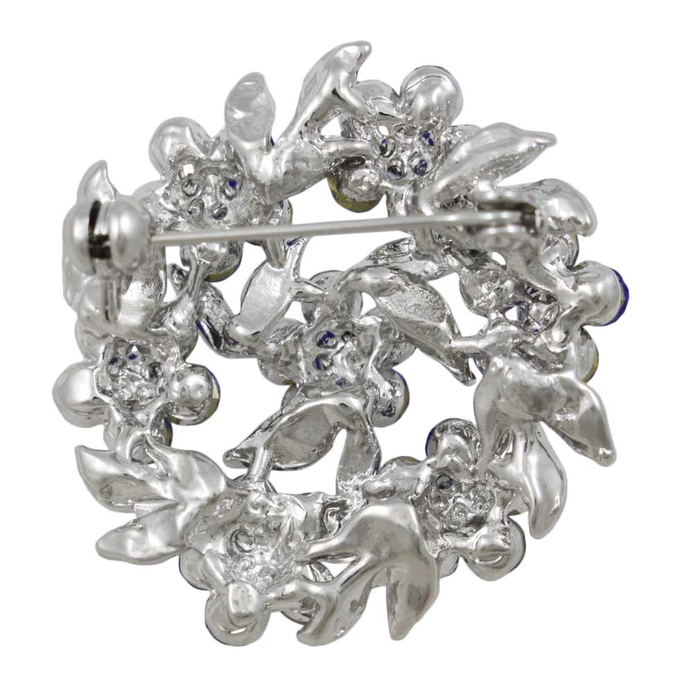 Back view of Wreath of Blue Daisies with Clear Crystals Brooch Pin - Lilylin Designs