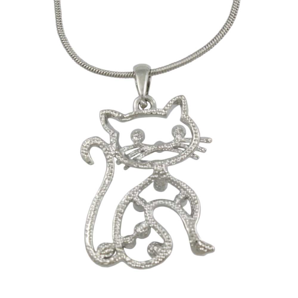 Back view of Blue Crystal Cat Pendant on 18 inch Silver Chain - Lilylin Designs