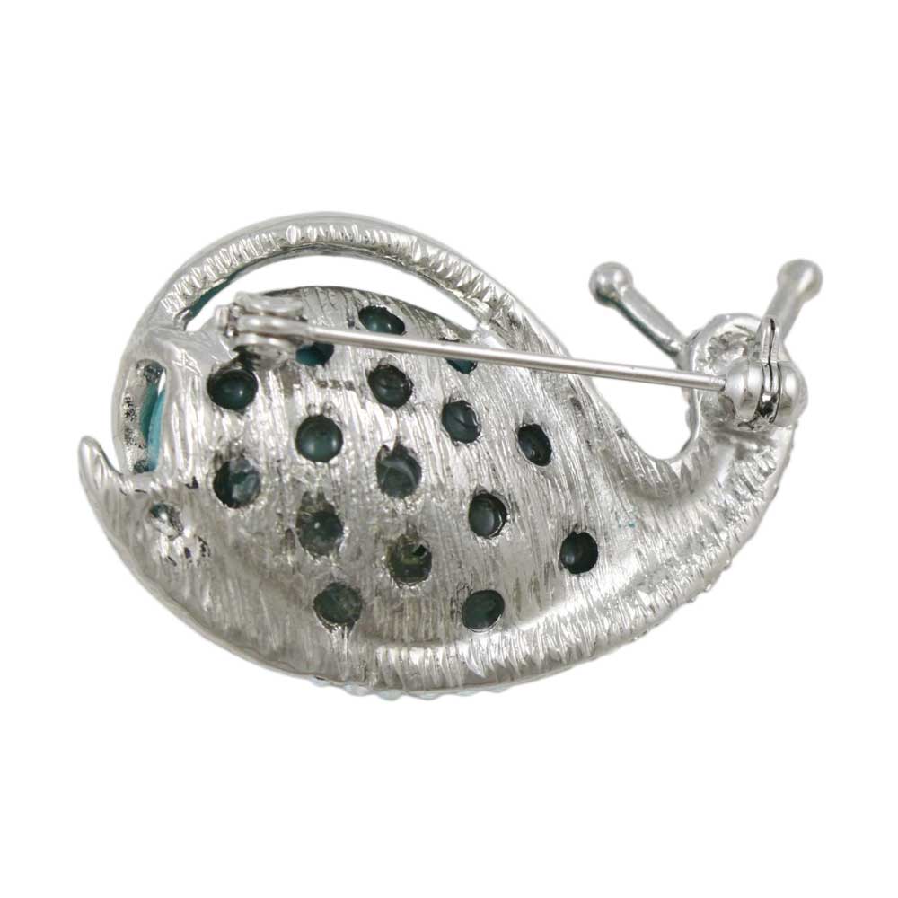 Back view of Crystal Snail Brooch Pin with Large Turquoise Blue Stone - Lilylin Designs