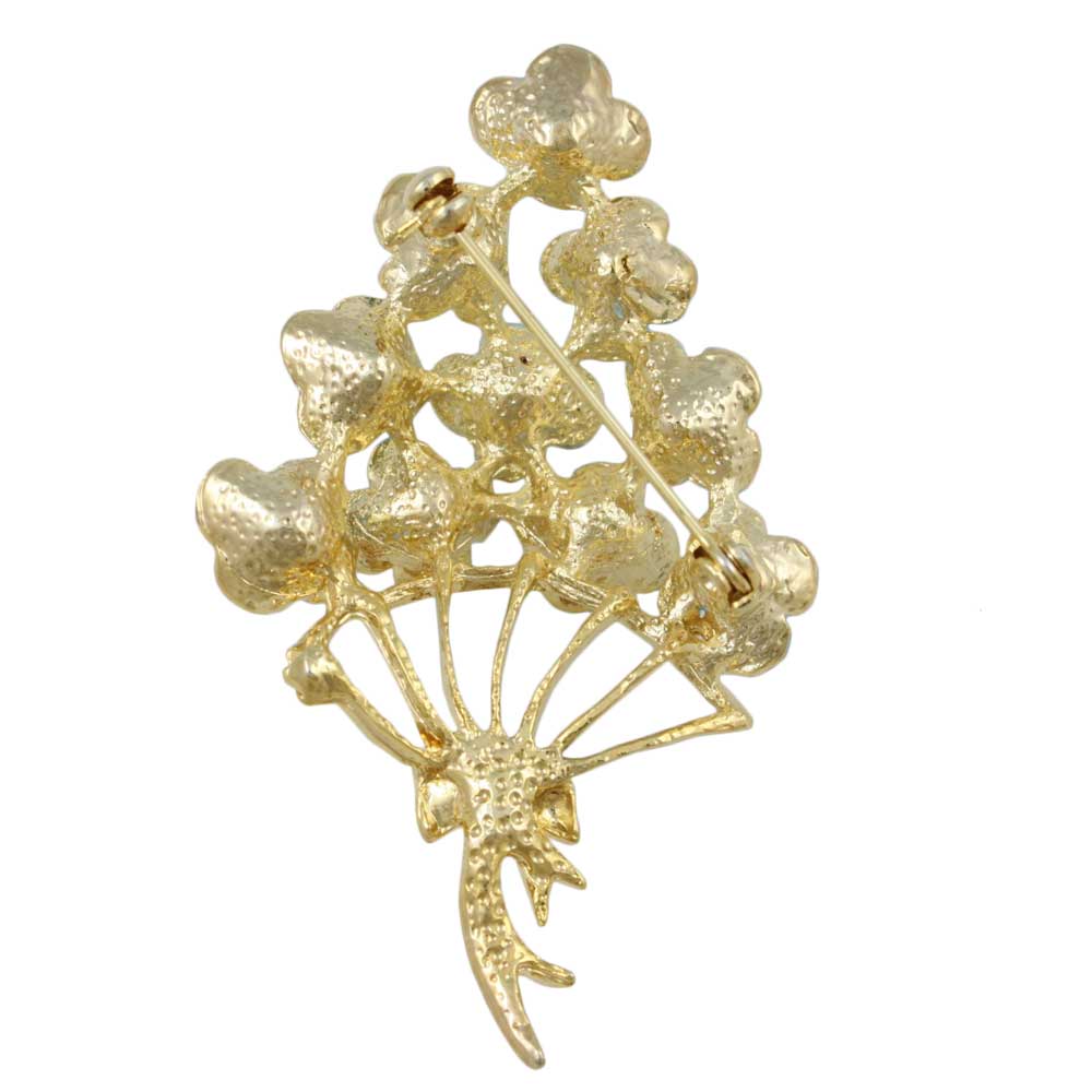 Back view of Bouquet of Blue Enamel and Crystal Flowers Brooch Pin - Lilylin Designs