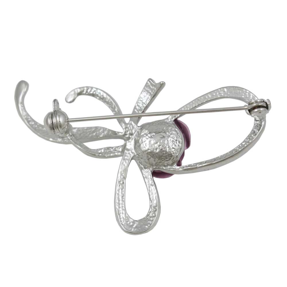 Back view of Fancy Bow with Pink Rose Flower Brooch Pin - Lilylin Designs