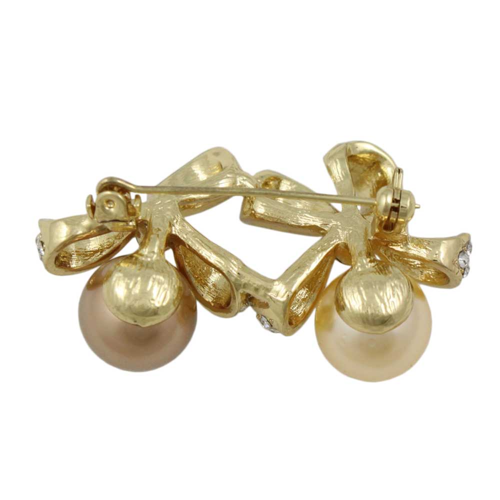 Back view of Yellow and Brown Pearl with Crystal Bows Brooch Pin - Lilylin Designs