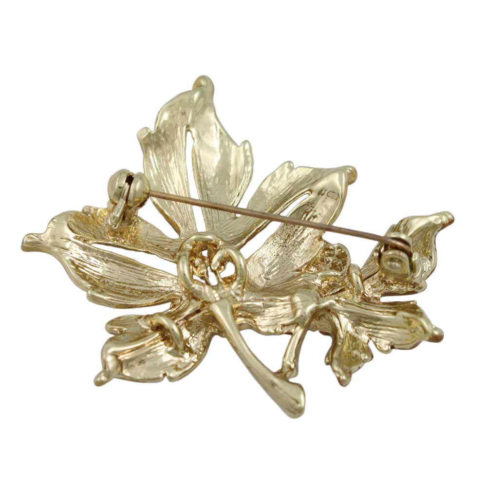 Back view of Brown and Matte Gold Maple Leaves Brooch Pin - Lilylin Designs