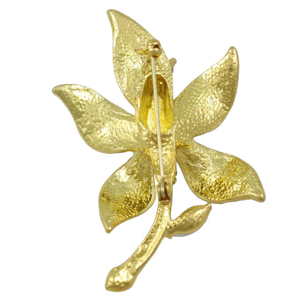 Back view of Brown Enamel Crystal Tulip Flower Brooch Pin - Lilylin Designs