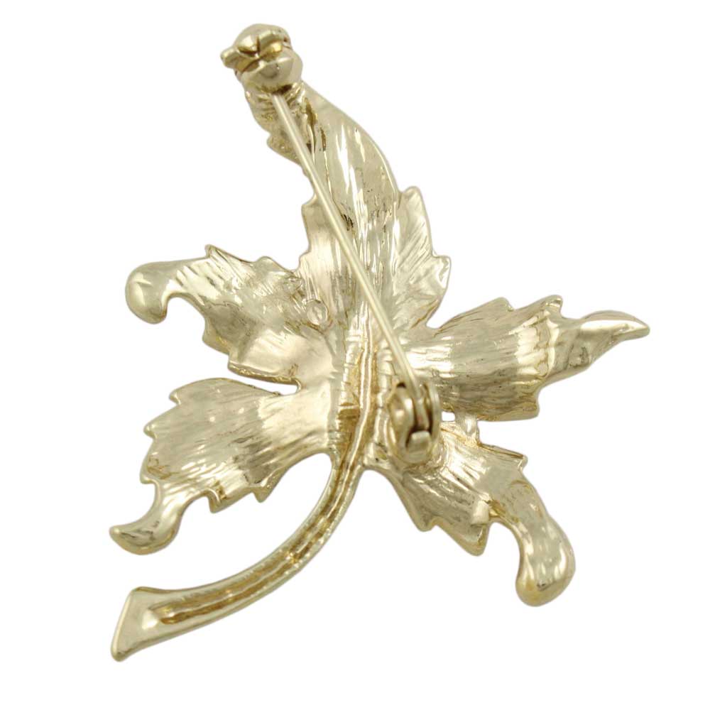 Back view of Brown Enamel and Crystals Curled Maple Leaf Brooch Pin - Lilylin Designs