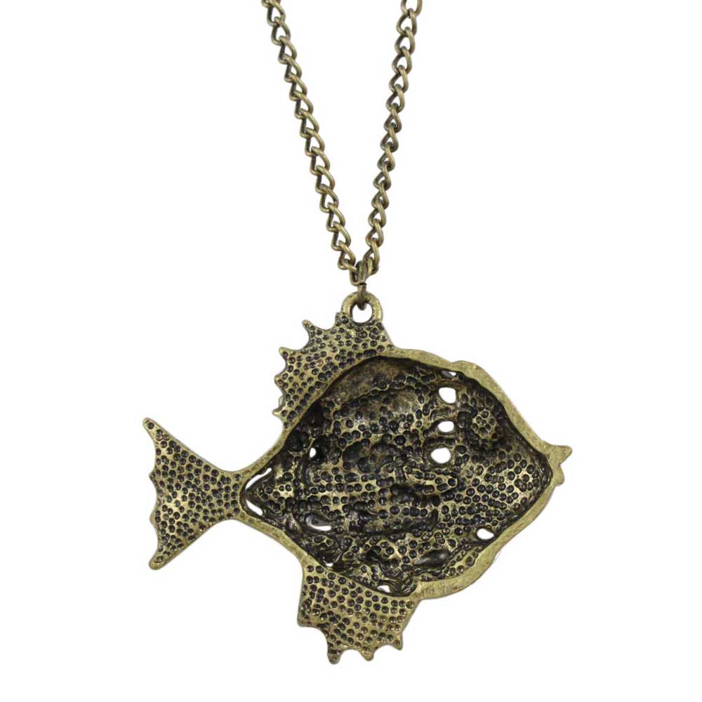 Back view of Antique Brown Crystal Angelfish Pendant on Gold Chain - PT517 - Lilylin Designs