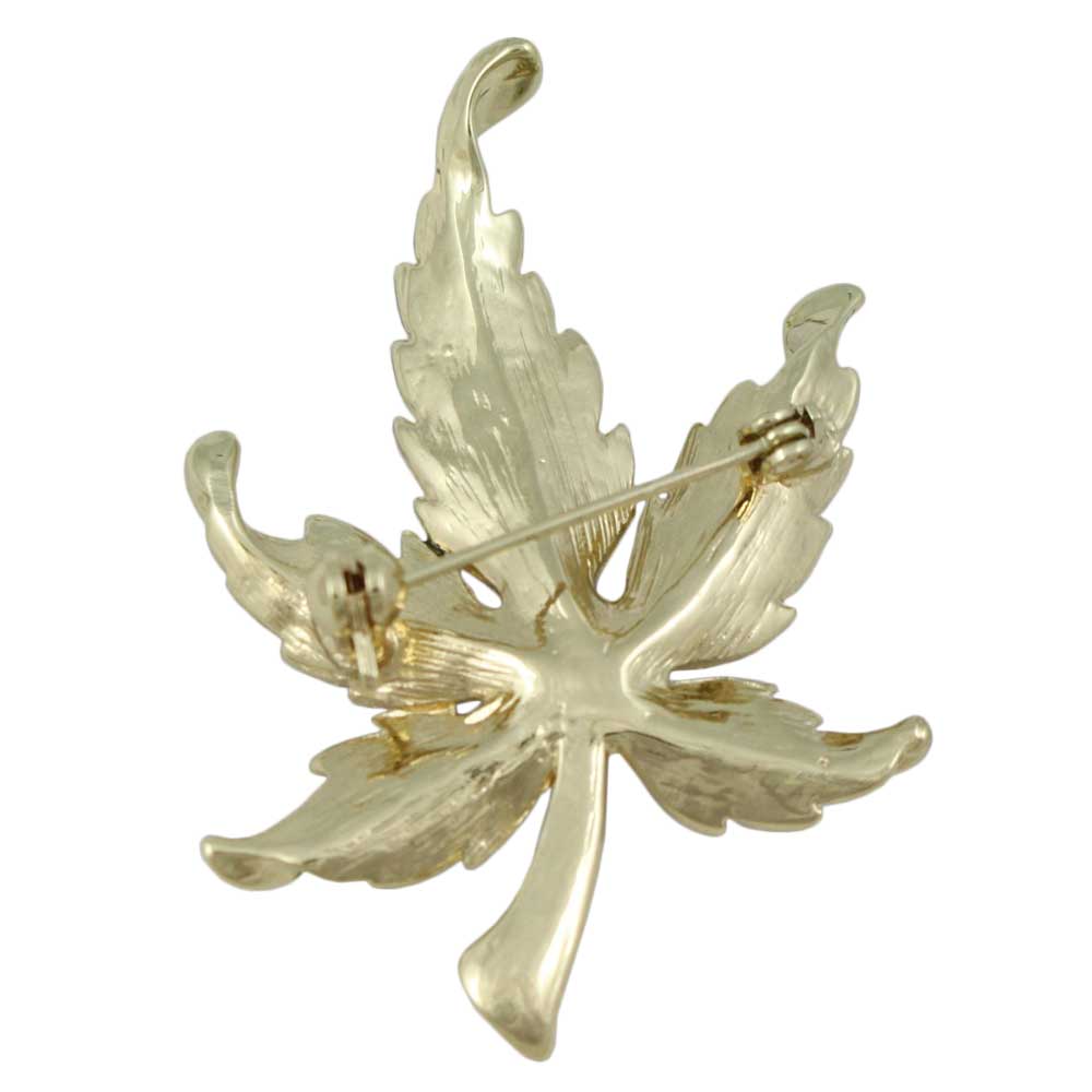 Back view of Brown Enamel and Crystal Maple Leaf Brooch Pin - Lilylin Designs