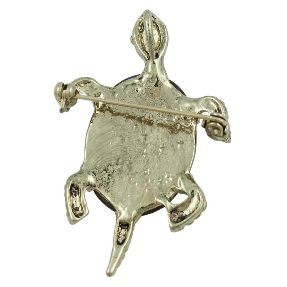 Back view of Antique Gold Brown Glass Turtle Brooch Pin - Lilylin Designs