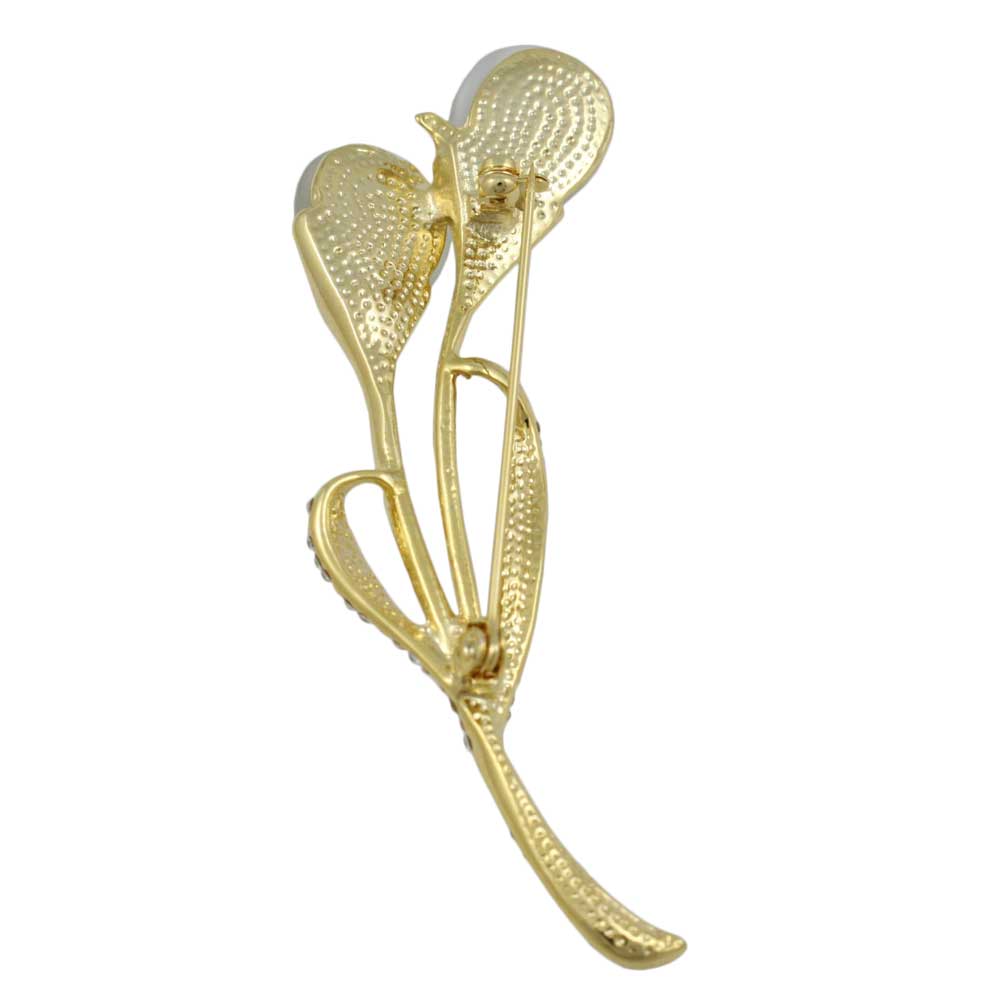 Back view of Gray Cats Eye and Crystals Flower Buds Brooch Pin - Lilylin Designs