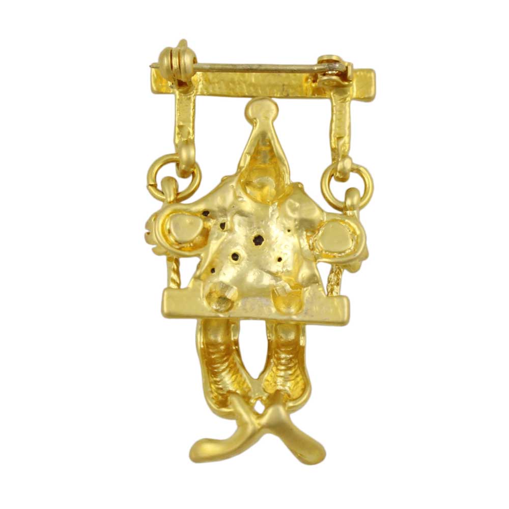 Back view of Gold and Crystal Clown on Swing Brooch Pin - Lilylin Designs