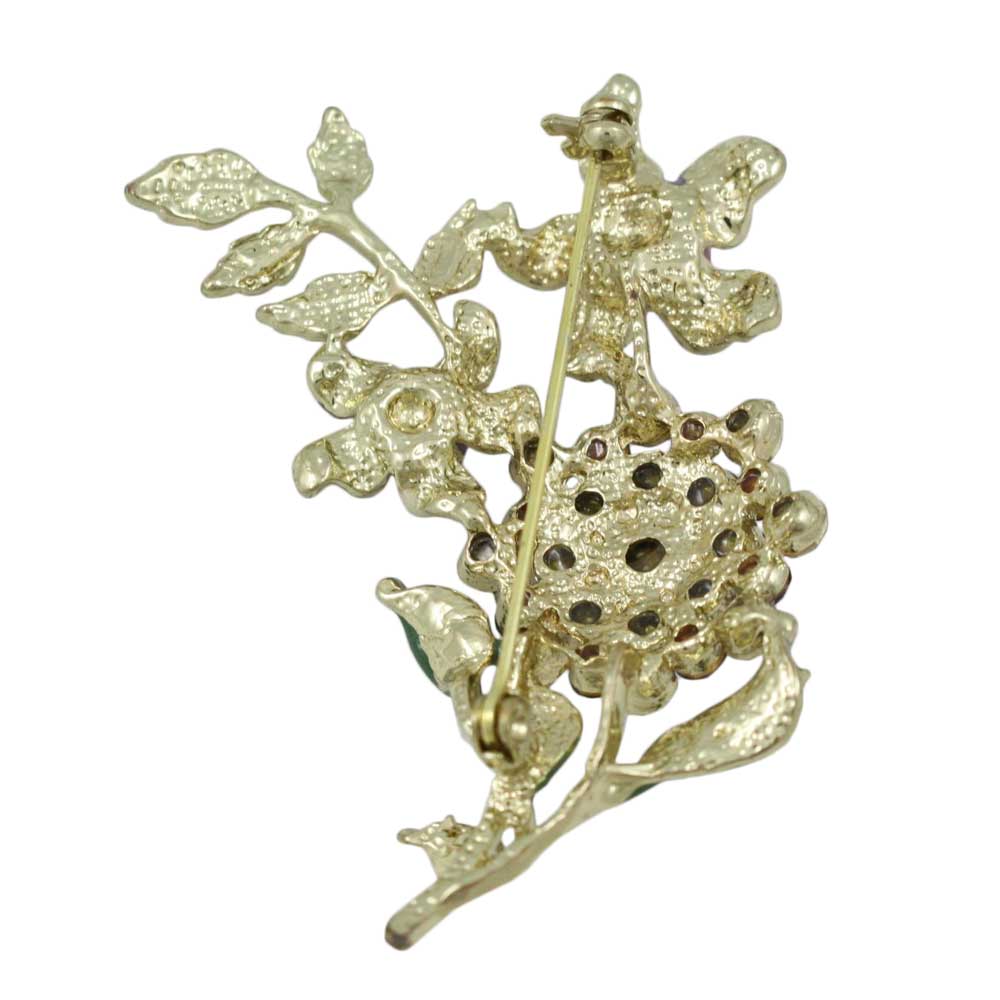 Back view of Cream and Purple Enamel and Crystal Flowers Brooch Pin - Lilylin Designs