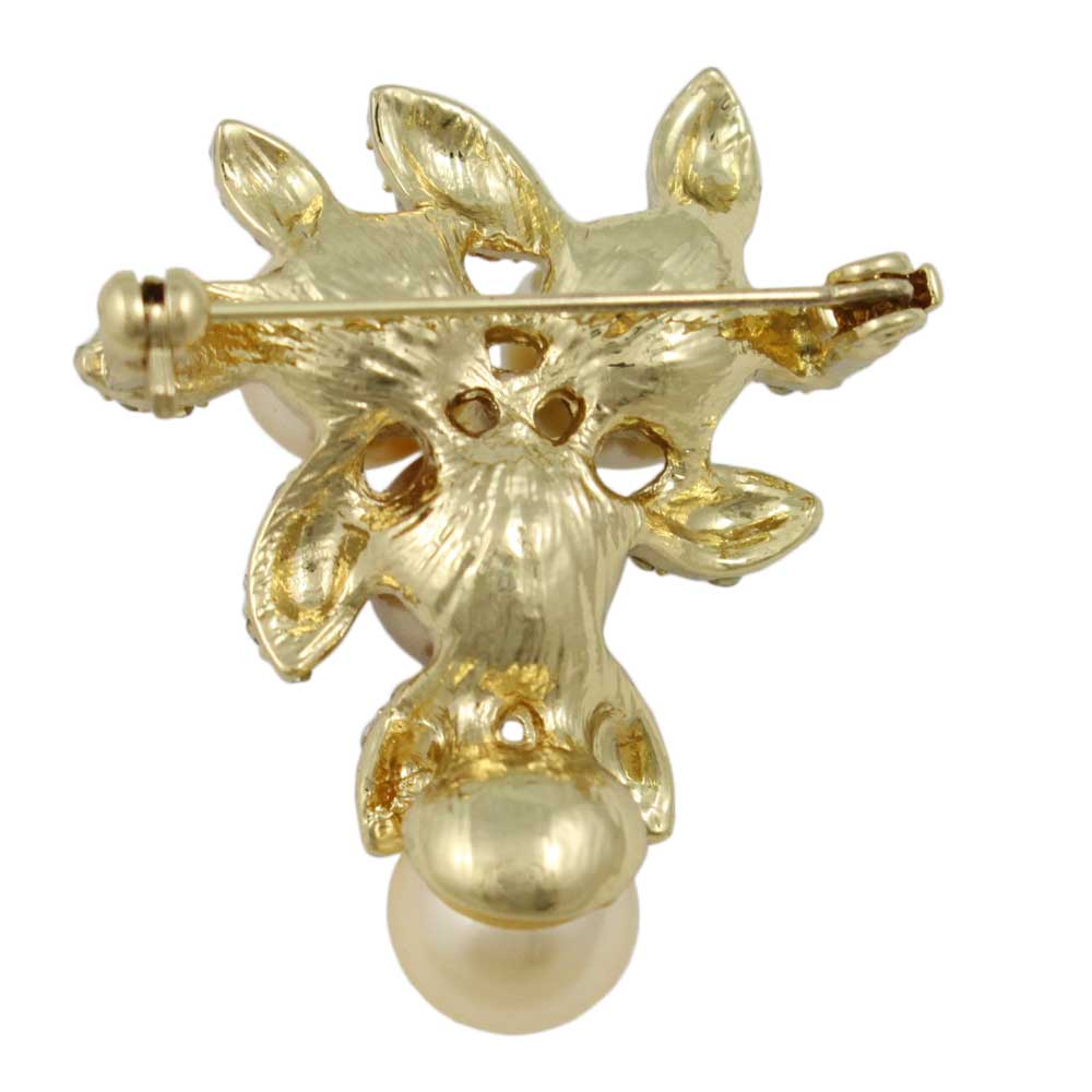 Back view of Cream Brown and Yellow Pearls with Crystal Leaves Brooch Pin - Lilylin Designs