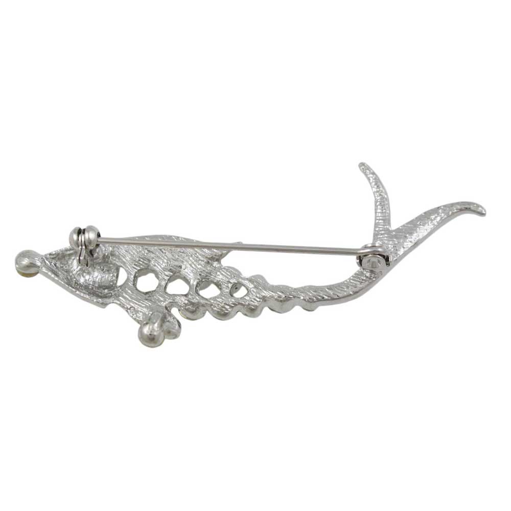 Back view of Bony Fish with Clear Crystals Jewelry Brooch Pin - Lilylin Designs