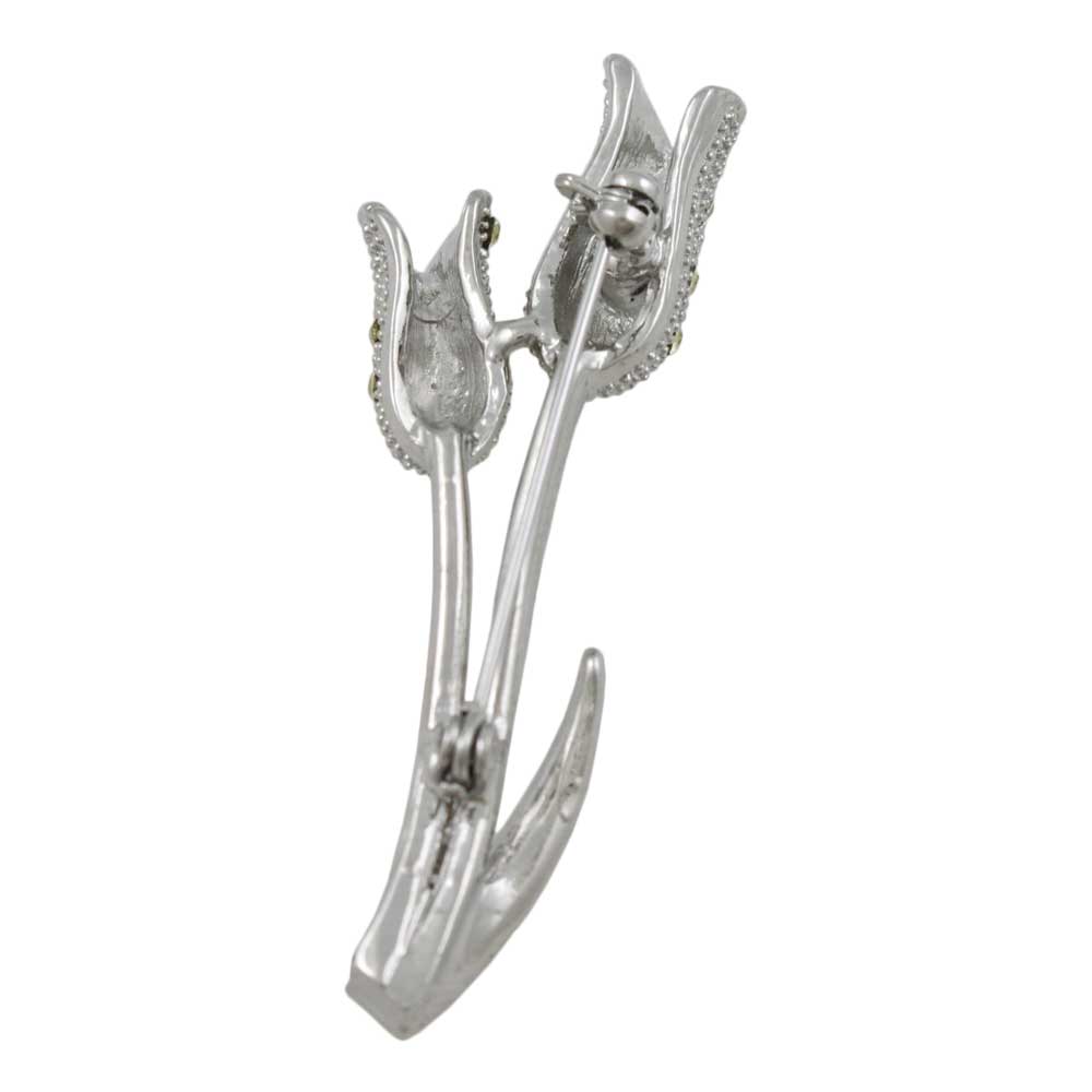 Back view of Light Yellow Crystal Pair of Tulips Flower Brooch Pin - Lilylin Designs