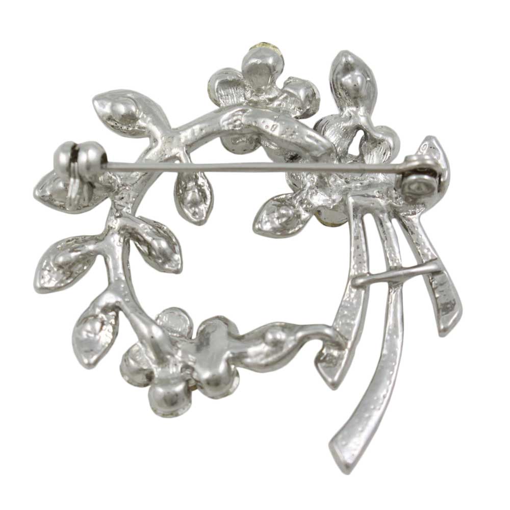 Back view of Branch with Blue Crystal Daisies and Leaves Brooch Pin - Lilylin Designs