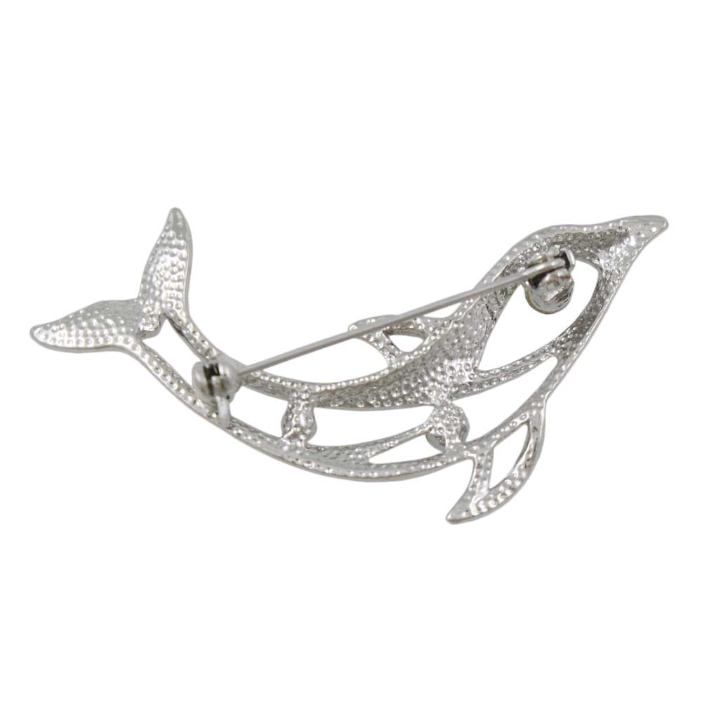 Back view of Blue Crystal Cut - out Dolphin Brooch Pin - Lilylin Designs