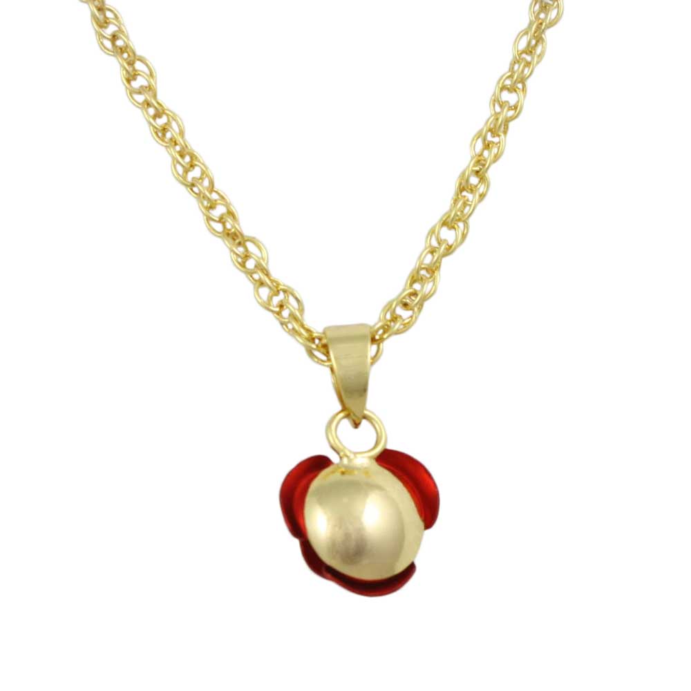 Back view of Dainty Red Rose Pendant on Gold Chain - Lilylin Designs