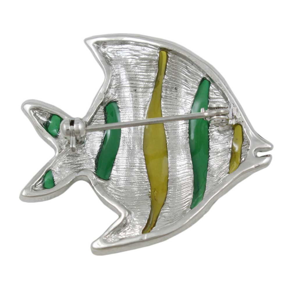 Back view of Dark Blue, Yellow, and Green Enamel Angelfish Brooch Pin - Lilylin Designs