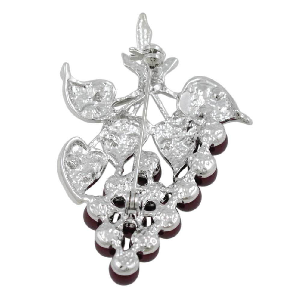 Back view of dark purple Pearl Grapes with Crystal Leaves Brooch Pin - Lilylin Designs
